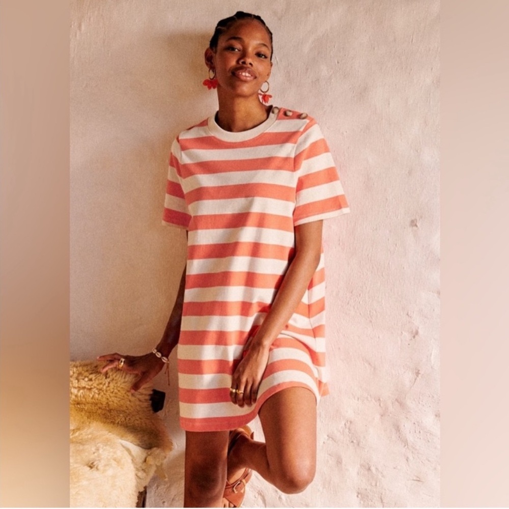Sezane Selena t-shirt dress striped peach and cream xs